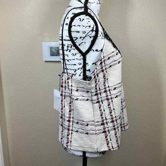 Zara Cream top women texture sleeveless black lace blouse size L bohemian boho - Picture 8 of 15